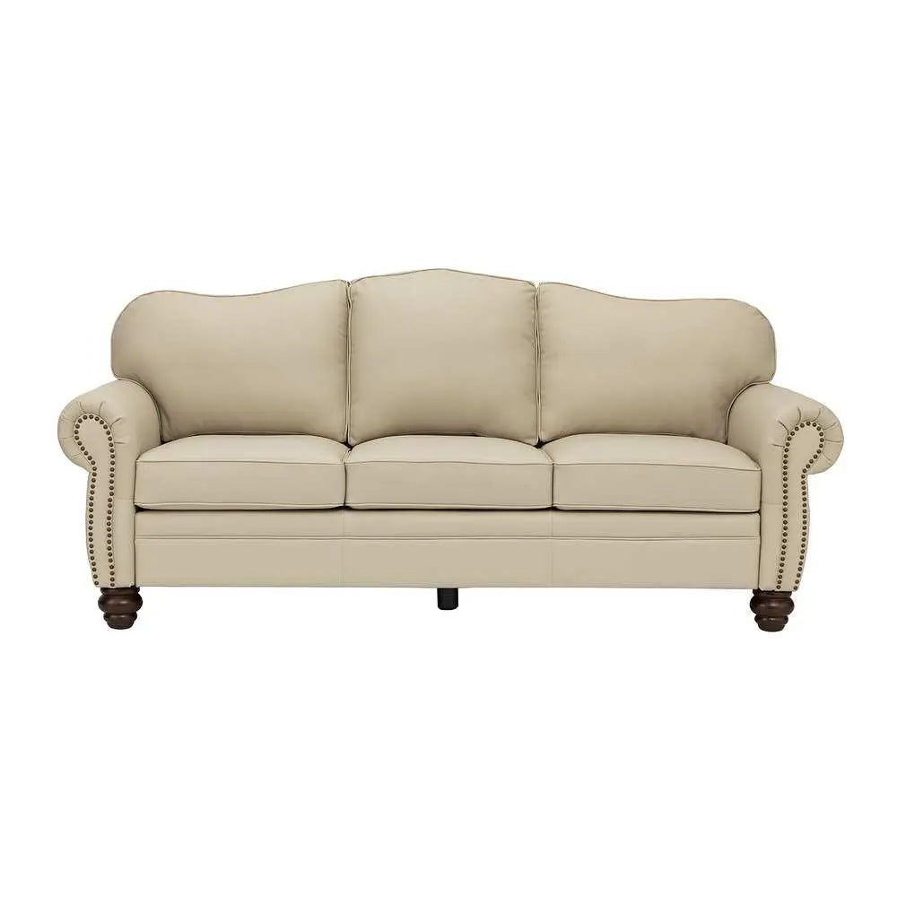 Balvino 81" Wide Transitional Genuine Leather Rolled Arm Nailhead Trim Sofa with Solid Wood Legs Veteranshops.com