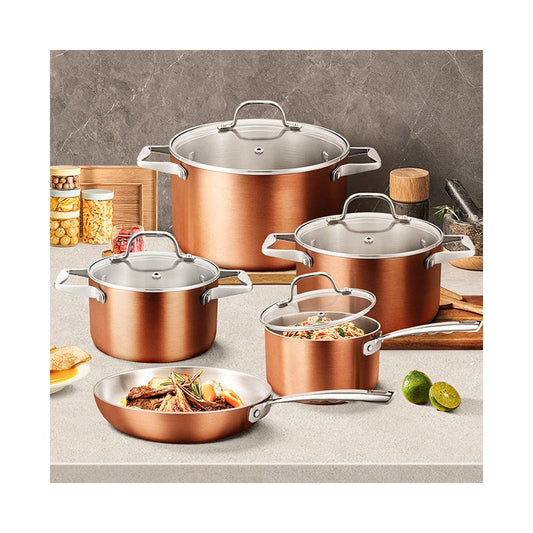 TriLumina™ 9-Piece Luxury Tri-Ply Stainless Steel & Copper Cookware Set Veteranshops.com