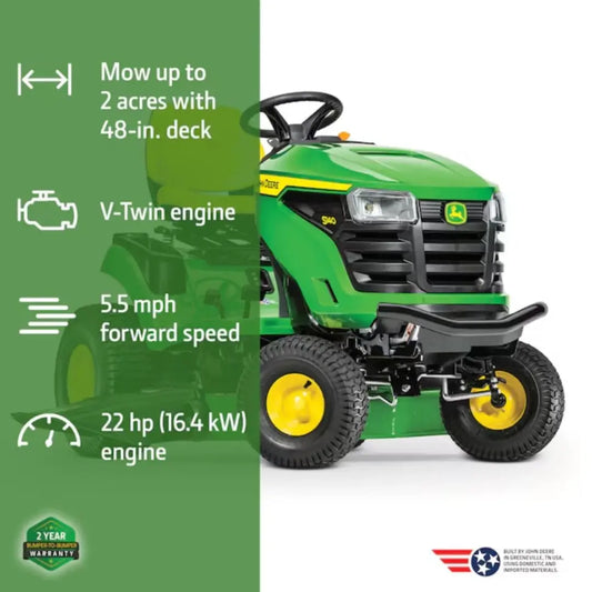 John Deere S140 48-in 22-HP V-Twin Gas Lawn Tractor John Deere