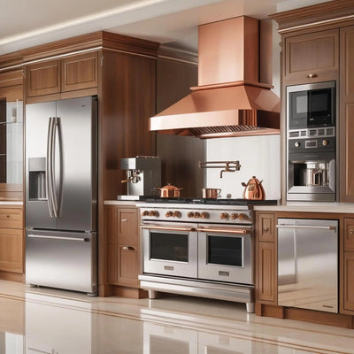 Best-selling appliances: Ninja air fryer, Samsung Bespoke fridge, portable washing machine, and Keurig coffee maker in stylish setup.