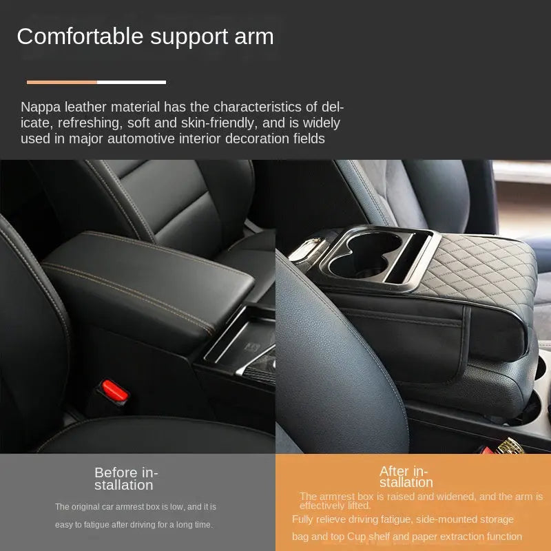 Car Armrest Pad Multi-functional Cup Holder Car Tissue Box Automotive Interior Leather Armrest Riser Pad eprolo