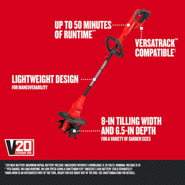 CRAFTSMAN V20 20-volt Lithium ion (Li-ion) Forward-rotating Cordless Electric Cultivator Veteranshops.com