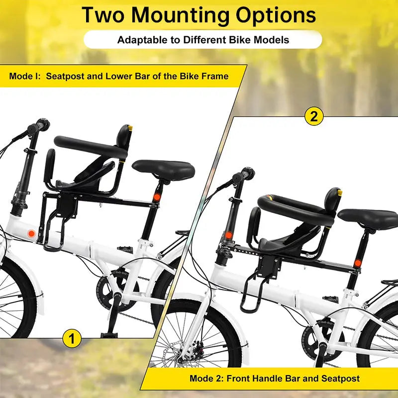 Heavy Duty Front Bicycle Child Seat - Supports 35kg - Adjustable Kids Bike Seat with 3-Point Safety Belt & Non-Slip Pedals eprolo