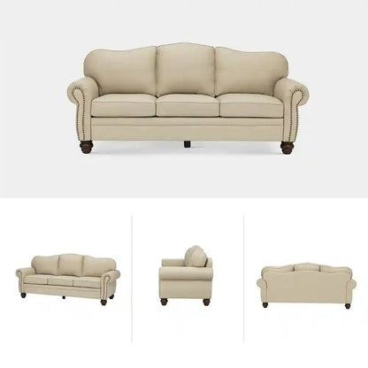 Balvino 81" Wide Transitional Genuine Leather Rolled Arm Nailhead Trim Sofa with Solid Wood Legs Veteranshops.com