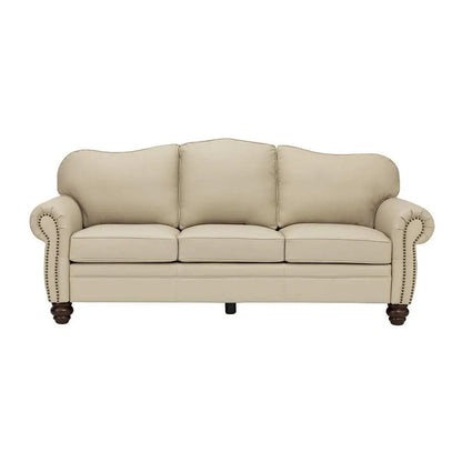 Balvino 81" Wide Transitional Genuine Leather Rolled Arm Nailhead Trim Sofa with Solid Wood Legs Veteranshops.com