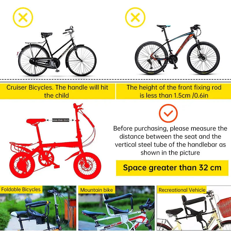 Heavy Duty Front Bicycle Child Seat - Supports 35kg - Adjustable Kids Bike Seat with 3-Point Safety Belt & Non-Slip Pedals eprolo