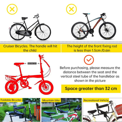 Heavy Duty Front Bicycle Child Seat - Supports 35kg - Adjustable Kids Bike Seat with 3-Point Safety Belt & Non-Slip Pedals eprolo