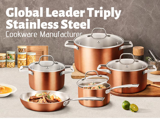 TriLumina™ 9-Piece Luxury Tri-Ply Stainless Steel & Copper Cookware Set Veteranshops.com