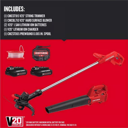CRAFTSMAN V20 20-volt max Cordless Battery String Trimmer and Leaf Blower and Combo Kit 2 Ah