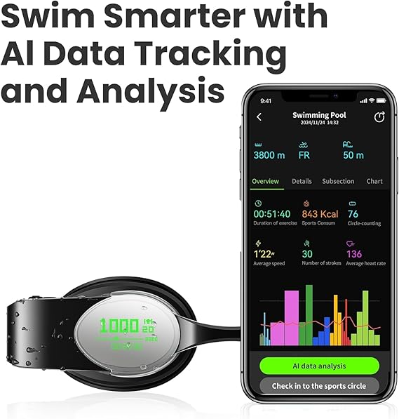 Smartwatch and smartphone displaying AI data tracking and analysis for swimming
