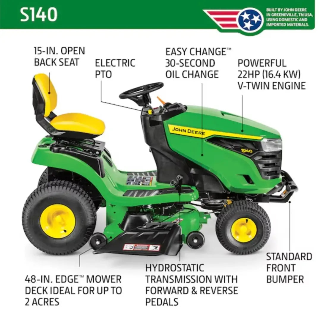 John Deere S140 48-in 22-HP V-Twin Gas Lawn Tractor John Deere