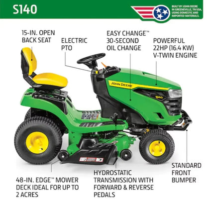 John Deere S140 48-in 22-HP V-Twin Gas Lawn Tractor John Deere