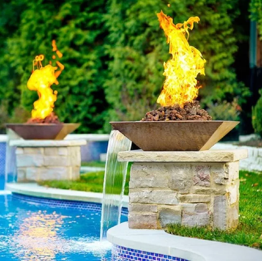 AquaFlare Corten Steel Gas Fire Pit & Water Bowl Veteranshops.com