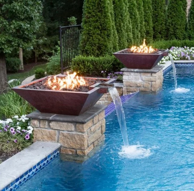 AquaFlare Corten Steel Gas Fire Pit & Water Bowl Veteranshops.com