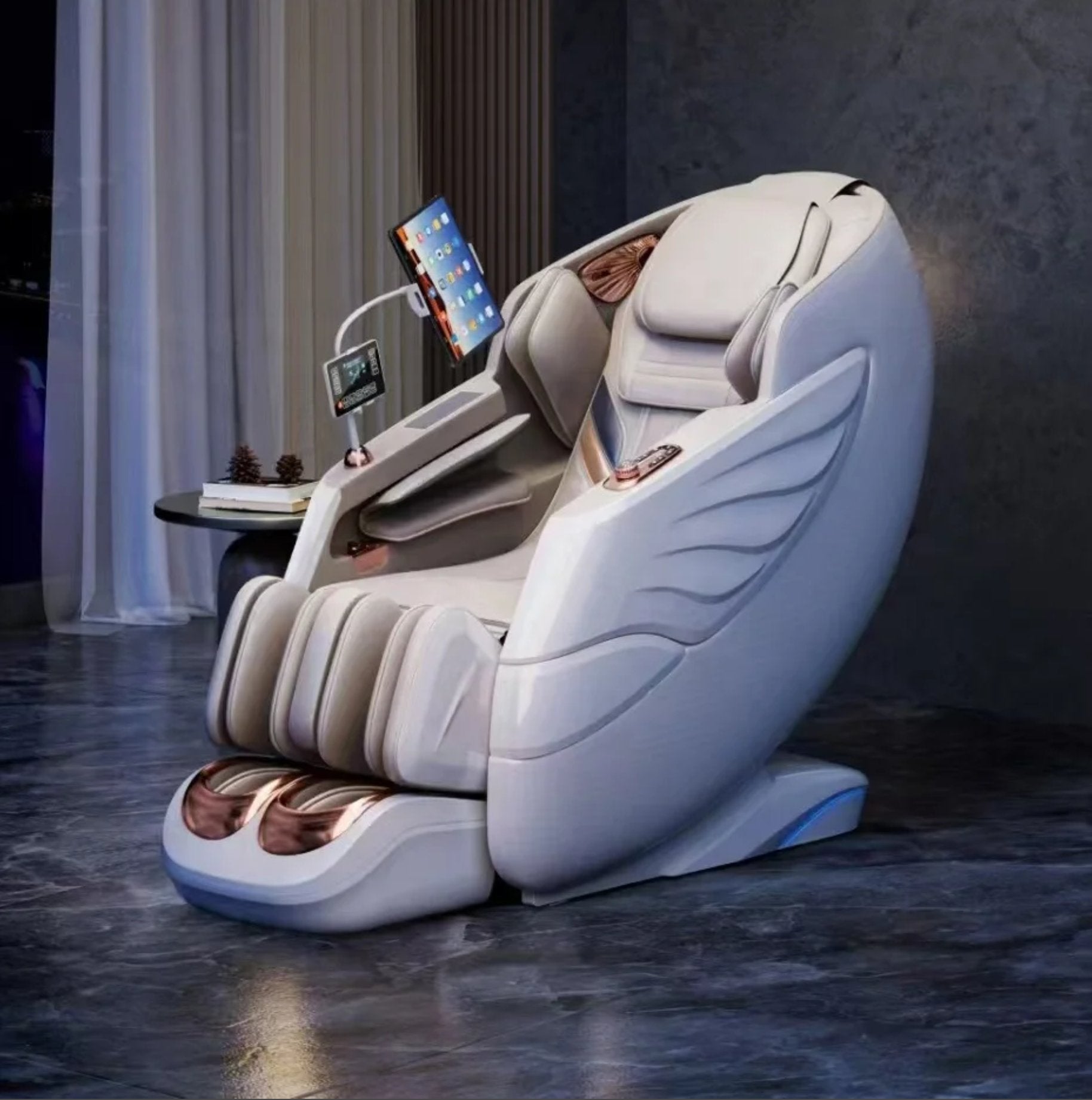 Modern massage chair with digital display in a room setting