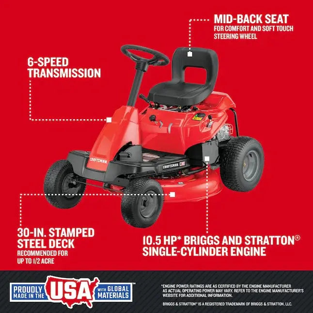 Craftsman R110 30-Inch 10.5 HP Single-Cylinder Gas Lawn Tractor Craftsman